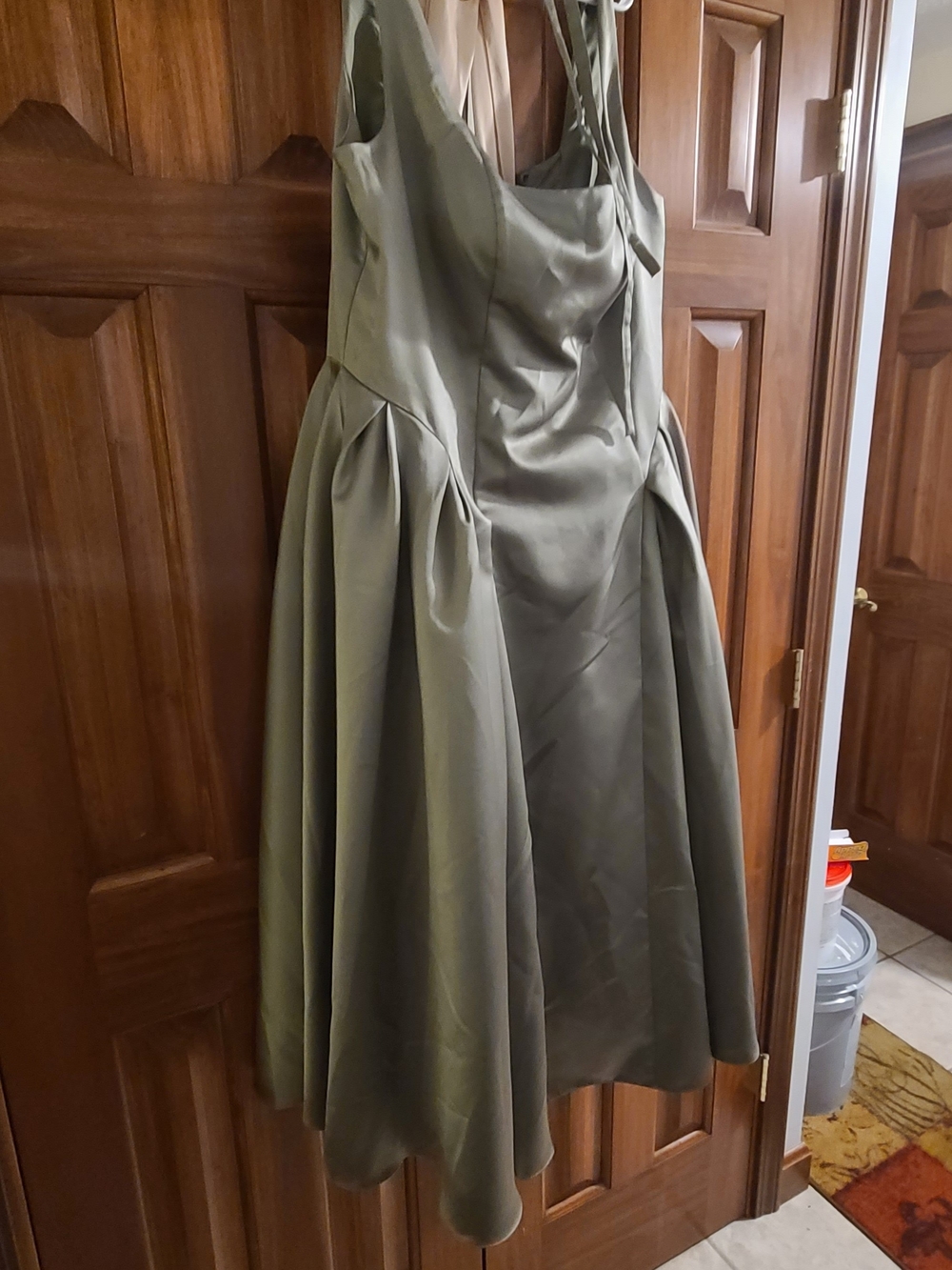 Olive Green Satin Women's Dress